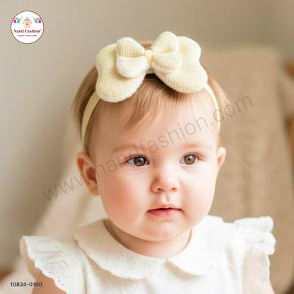 Baby Girl Cream Bow Nylon Headband – Soft Stretch Hair Band
