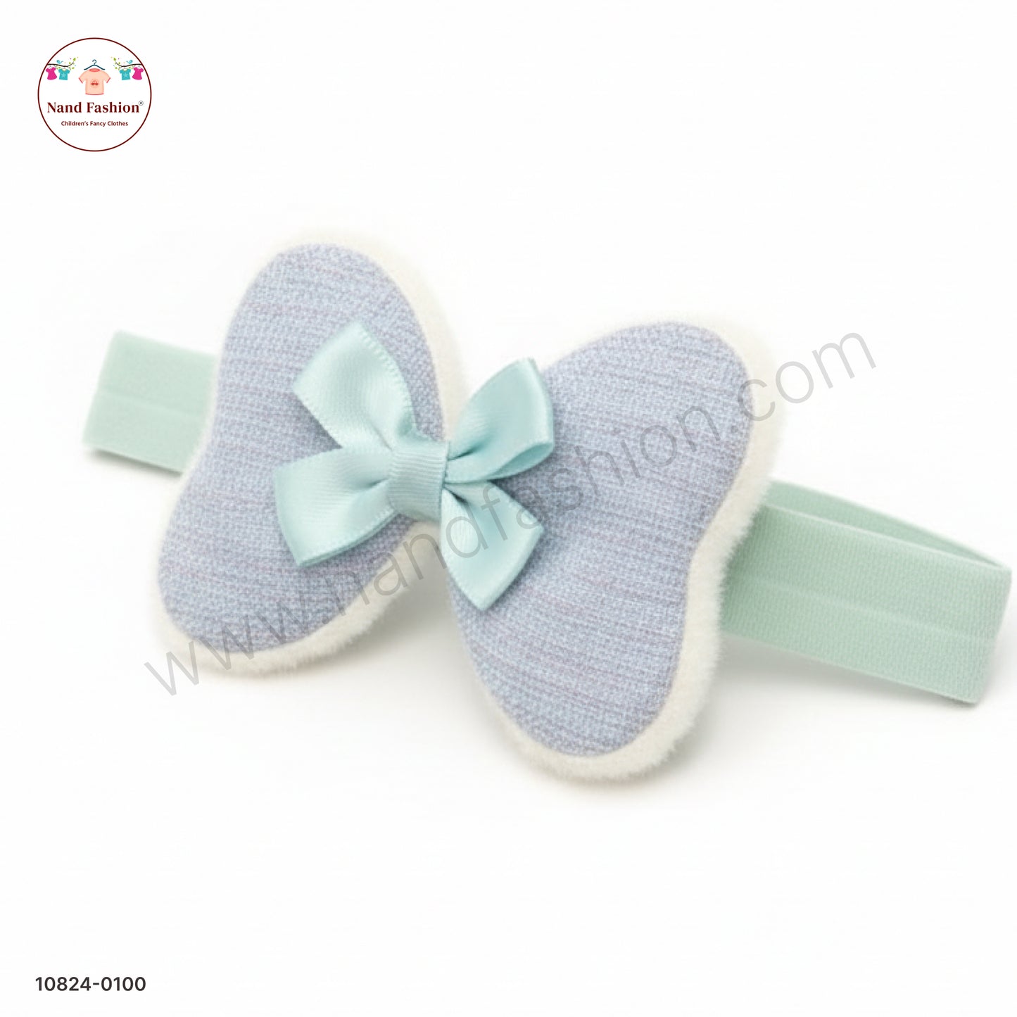 Baby Girl Pastel Blue Bow Nylon Headband – Soft Stretch Hair Band