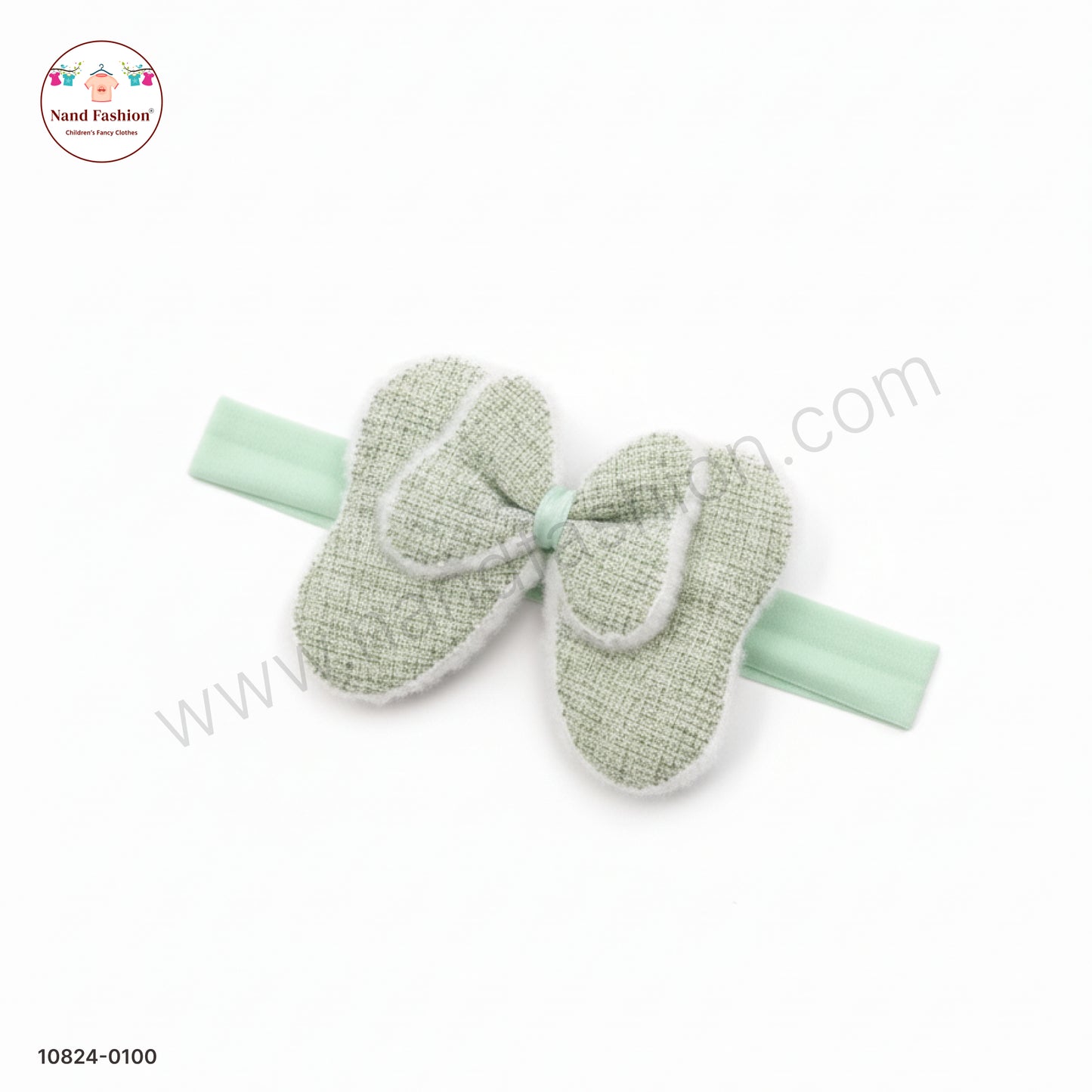 Baby Girl Pastel Green Bow Nylon Headband – Soft Stretch Hair Band