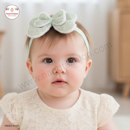 Baby Girl Pastel Green Bow Nylon Headband – Soft Stretch Hair Band