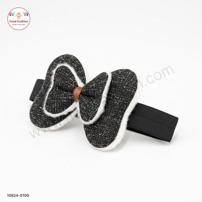 Baby Girl Black Bow Nylon Headband – Soft Stretch Hair Band