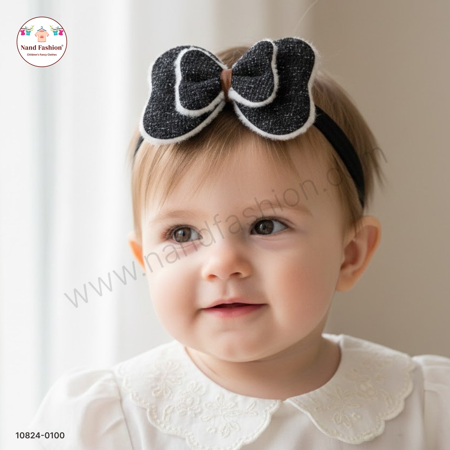 Baby Girl Black Bow Nylon Headband – Soft Stretch Hair Band