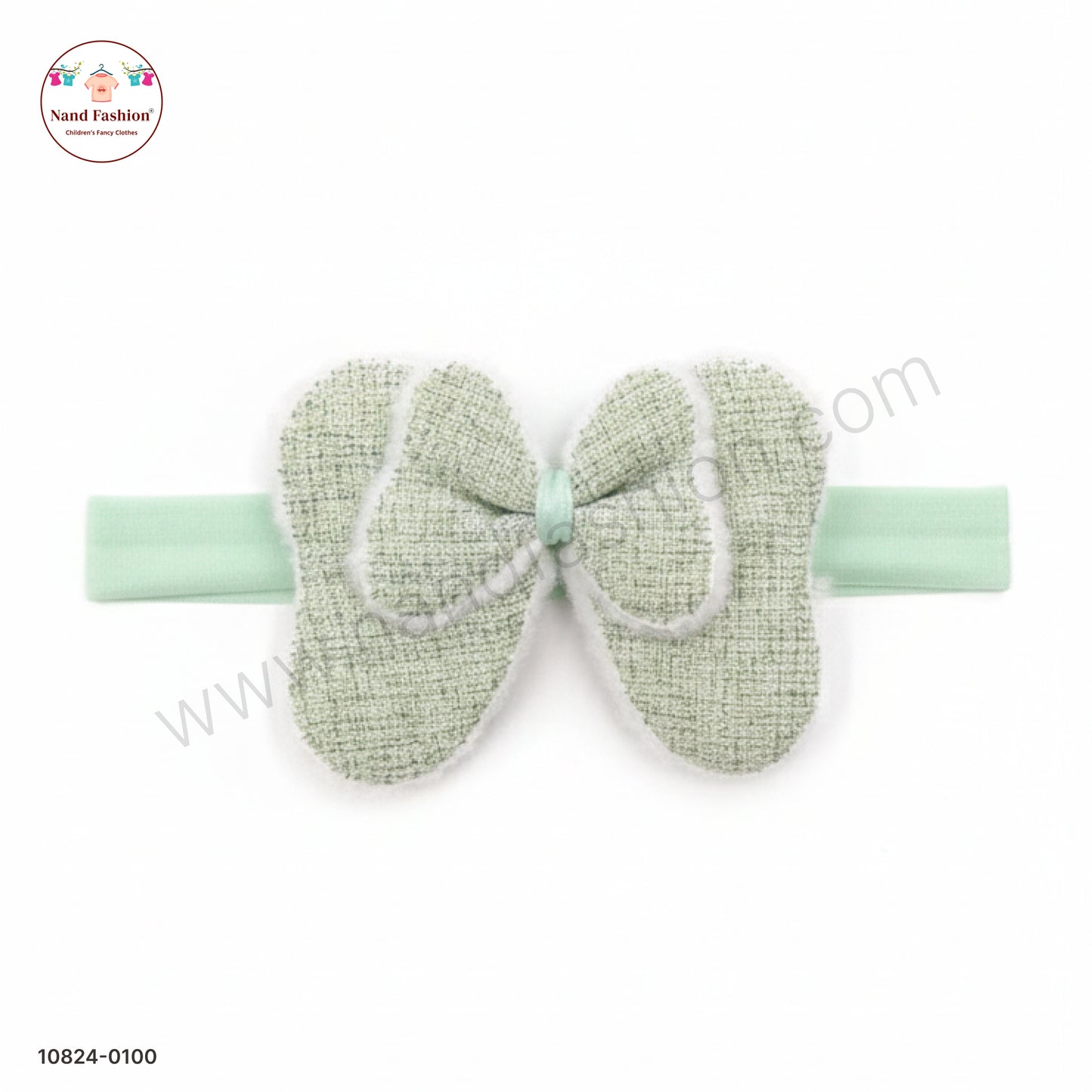 Baby Girl Pastel Green Bow Nylon Headband – Soft Stretch Hair Band