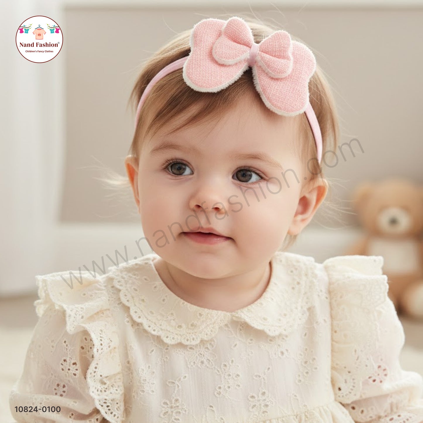 Baby Girl Soft Pink Bow Nylon Headband – Gentle & Stretchable