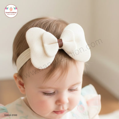 Baby Girl Cream Bow Nylon Headband – Soft & Stretchable
