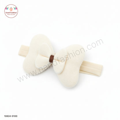 Baby Girl Cream Bow Nylon Headband – Soft & Stretchable