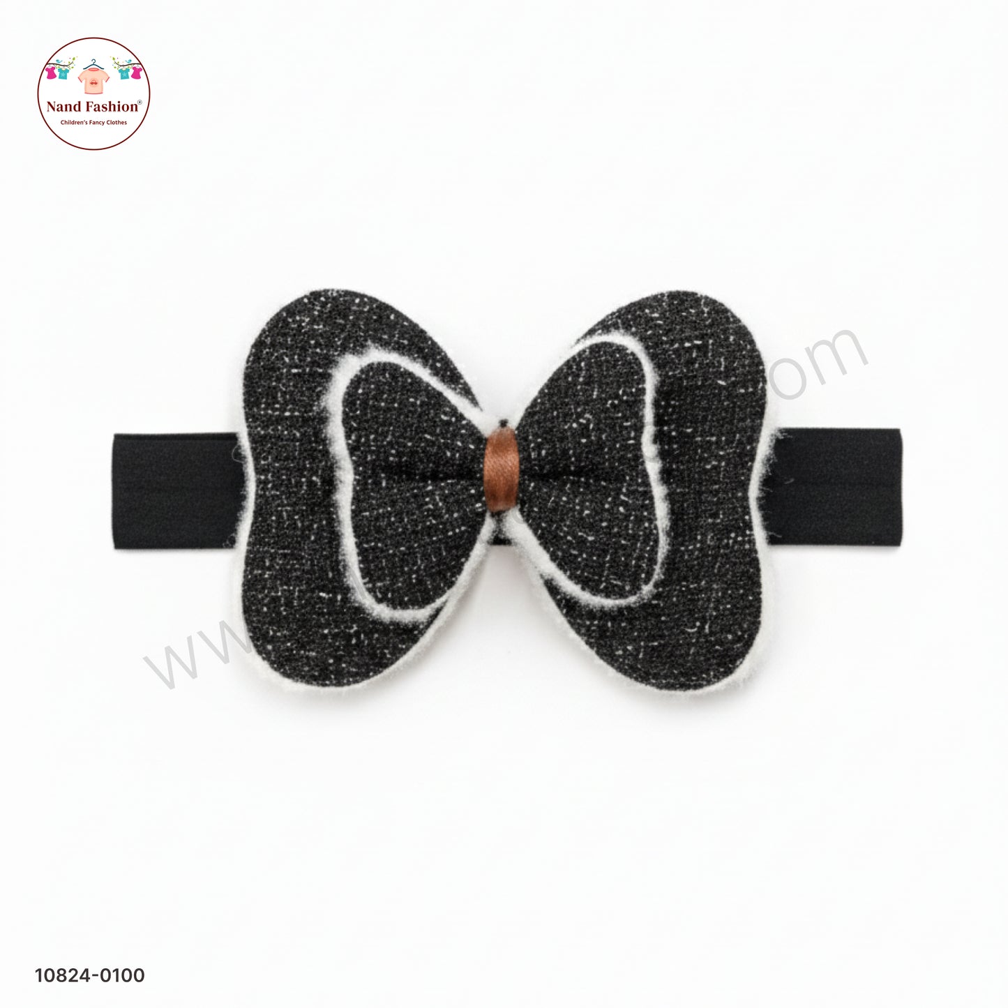 Baby Girl Black Bow Nylon Headband – Soft Stretch Hair Band