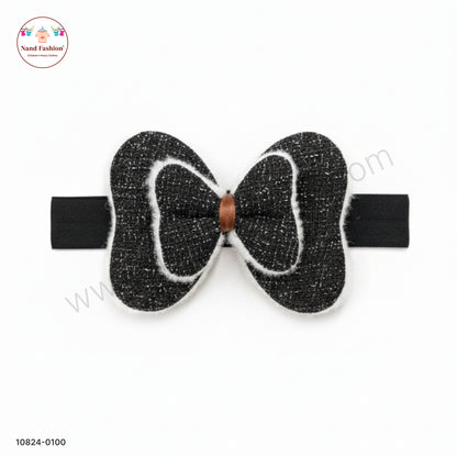 Baby Girl Black Bow Nylon Headband – Soft Stretch Hair Band