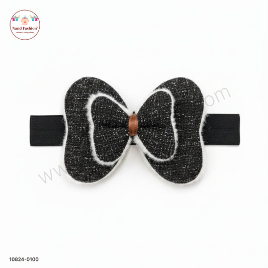 Baby Girl Black Bow Nylon Headband – Soft Stretch Hair Band