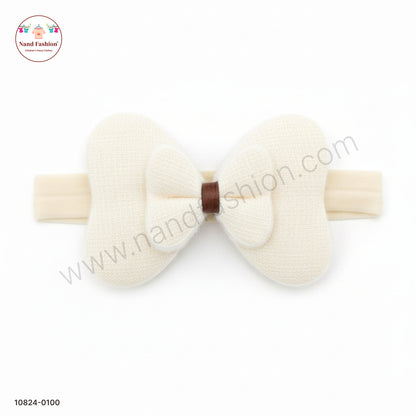Baby Girl Cream Bow Nylon Headband – Soft & Stretchable
