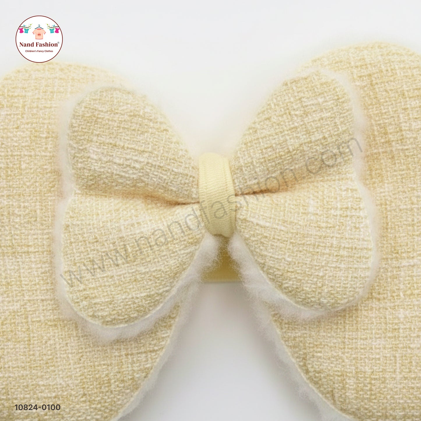 Baby Girl Cream Bow Nylon Headband – Soft Stretch Hair Band