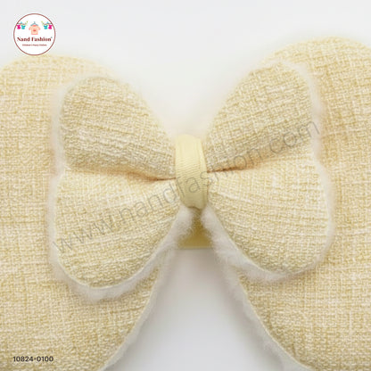Baby Girl Cream Bow Nylon Headband – Soft Stretch Hair Band