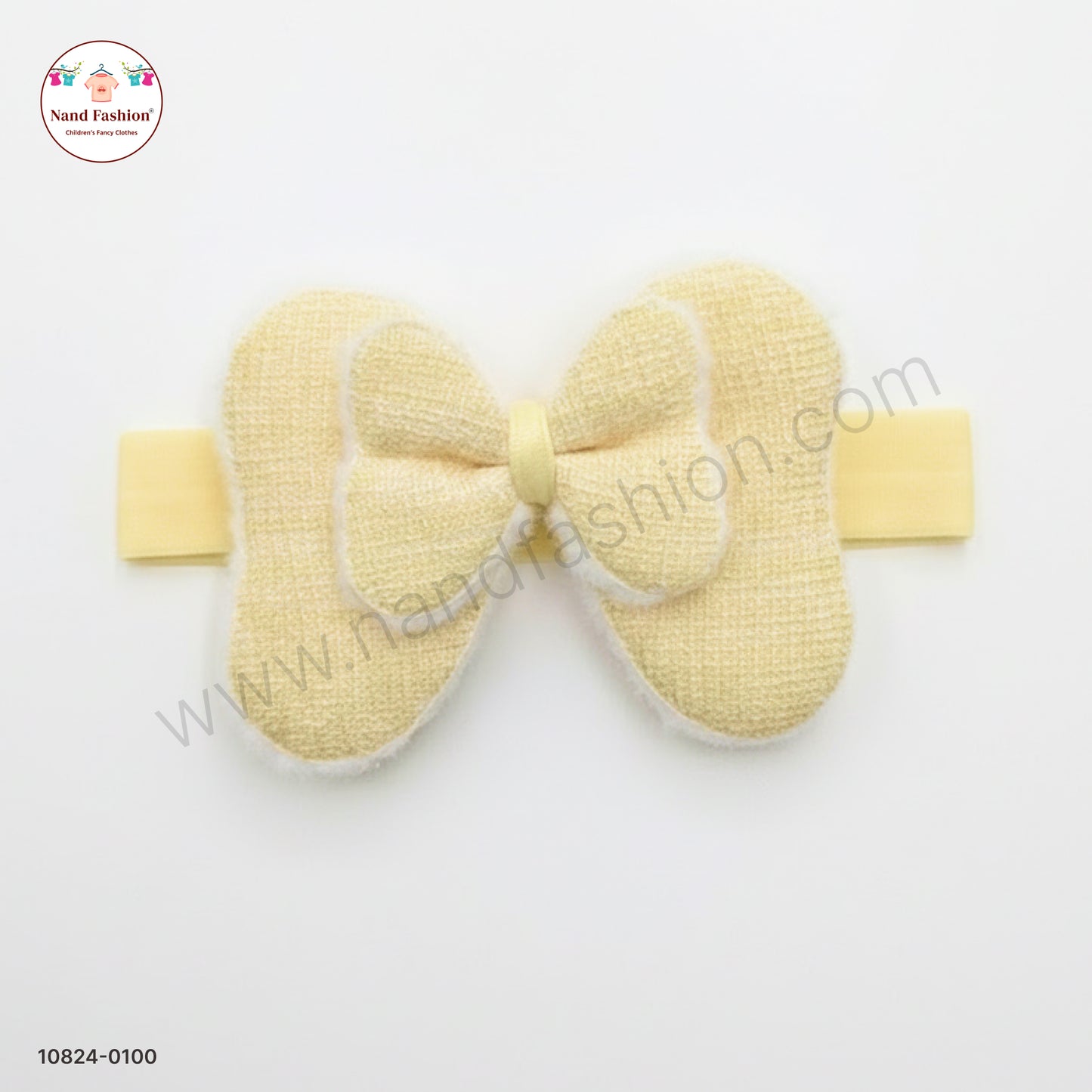 Baby Girl Cream Bow Nylon Headband – Soft Stretch Hair Band