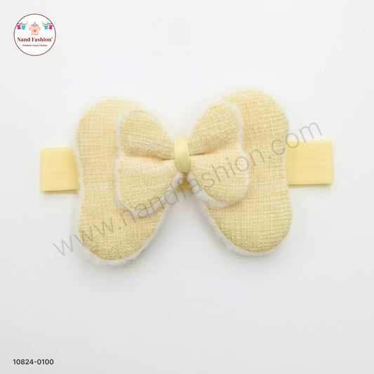 Baby Girl Cream Bow Nylon Headband – Soft Stretch Hair Band