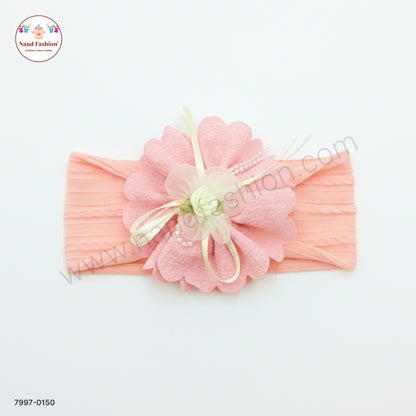 Baby Girl Peach Floral Nylon Headband – Soft Stretch Hair Band