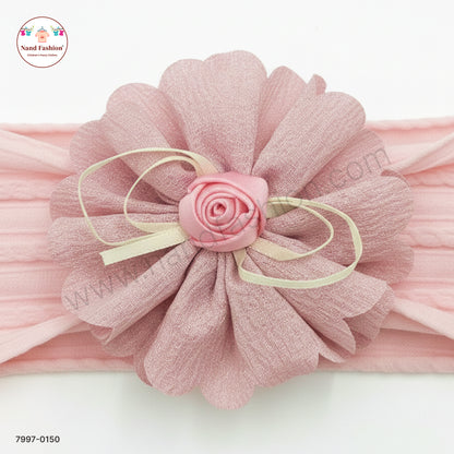 Baby Girl Pink Floral Nylon Headband – Soft Stretch Hair Band