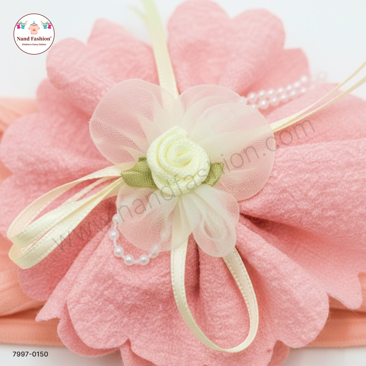 Baby Girl Peach Floral Nylon Headband – Soft Stretch Hair Band