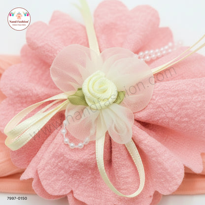Baby Girl Peach Floral Nylon Headband – Soft Stretch Hair Band