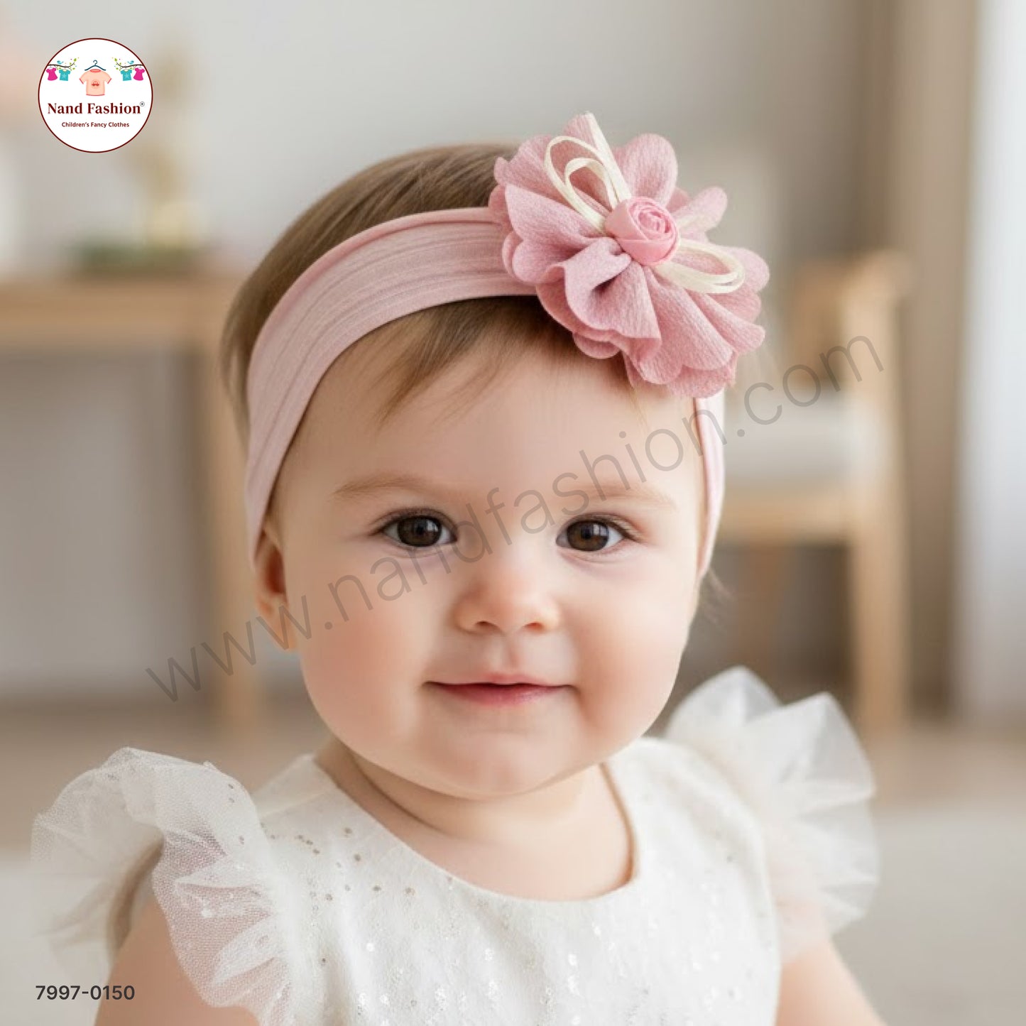 Baby Girl Pink Floral Nylon Headband – Soft Stretch Hair Band