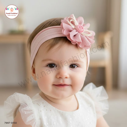Baby Girl Pink Floral Nylon Headband – Soft Stretch Hair Band