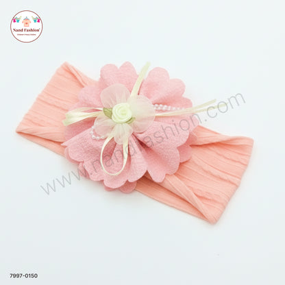Baby Girl Peach Floral Nylon Headband – Soft Stretch Hair Band