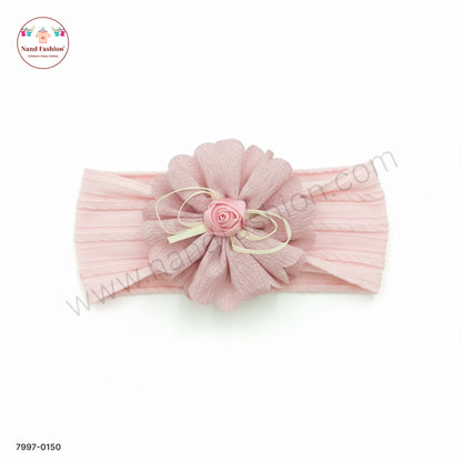 Baby Girl Pink Floral Nylon Headband – Soft Stretch Hair Band