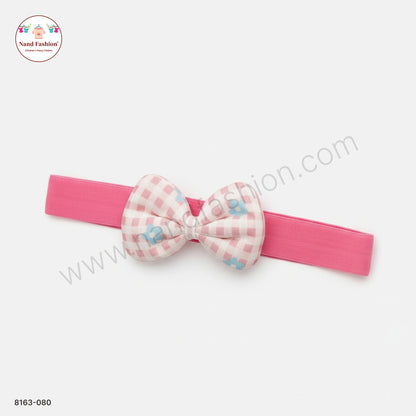 Baby Girl Pink Check Bow Nylon Headband – Soft Stretch Hair Band