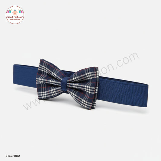 Boys Navy Blue Checked Bow Tie Elastic Hair Band