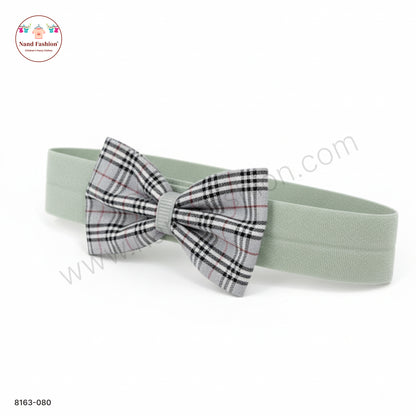 Boys Grey Checked Bow Tie Elastic Hair Band