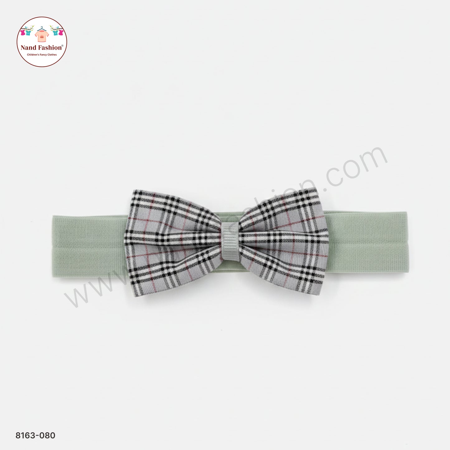Boys Grey Checked Bow Tie Elastic Hair Band