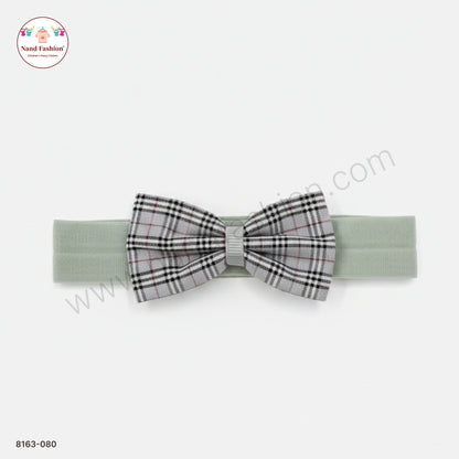 Boys Grey Checked Bow Tie Elastic Hair Band