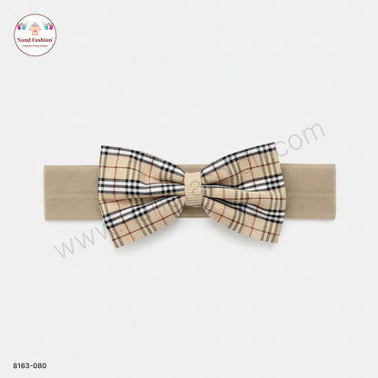 Boys Beige Checked Bow Tie Elastic Hair Band
