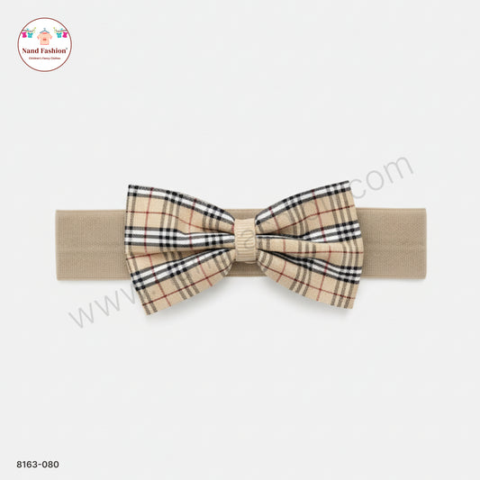 Boys Beige Checked Bow Tie Elastic Hair Band