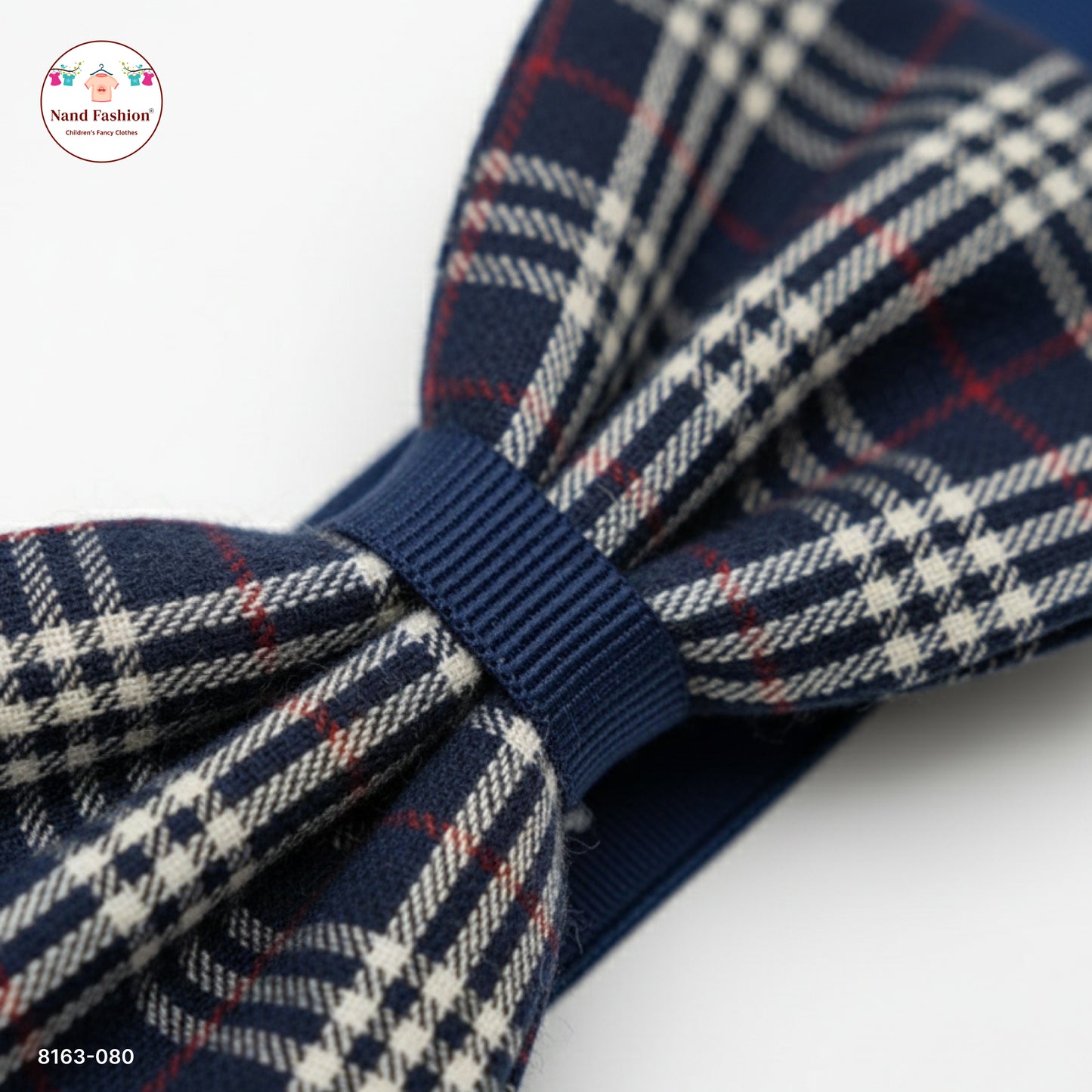 Boys Navy Blue Checked Bow Tie Elastic Hair Band