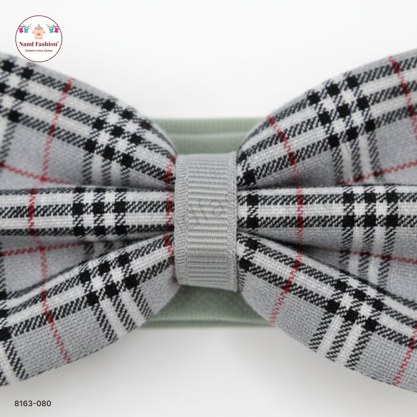 Boys Grey Checked Bow Tie Elastic Hair Band