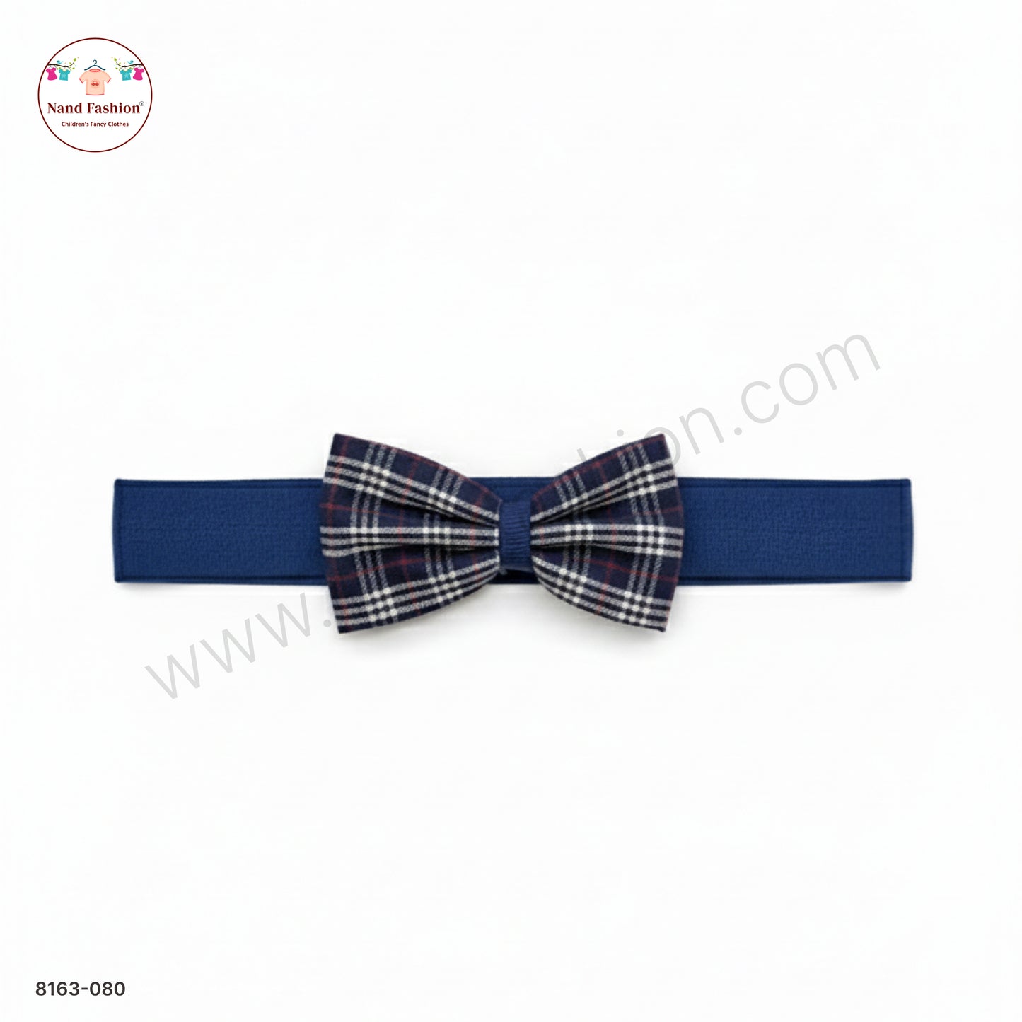 Boys Navy Blue Checked Bow Tie Elastic Hair Band