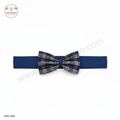 Boys Navy Blue Checked Bow Tie Elastic Hair Band