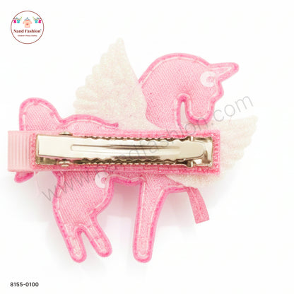 Baby Girl Pink Unicorn Sequin Hair Pin with Wings – Premium Party Wear