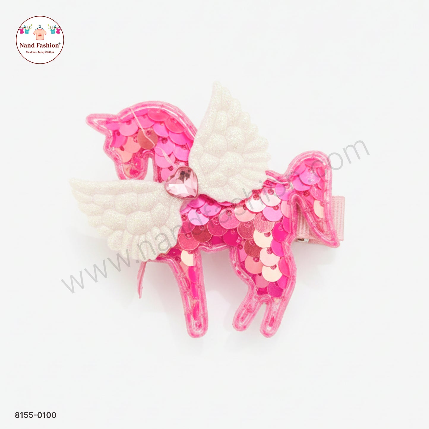 Baby Girl Pink Unicorn Sequin Hair Pin with Wings – Premium Party Wear