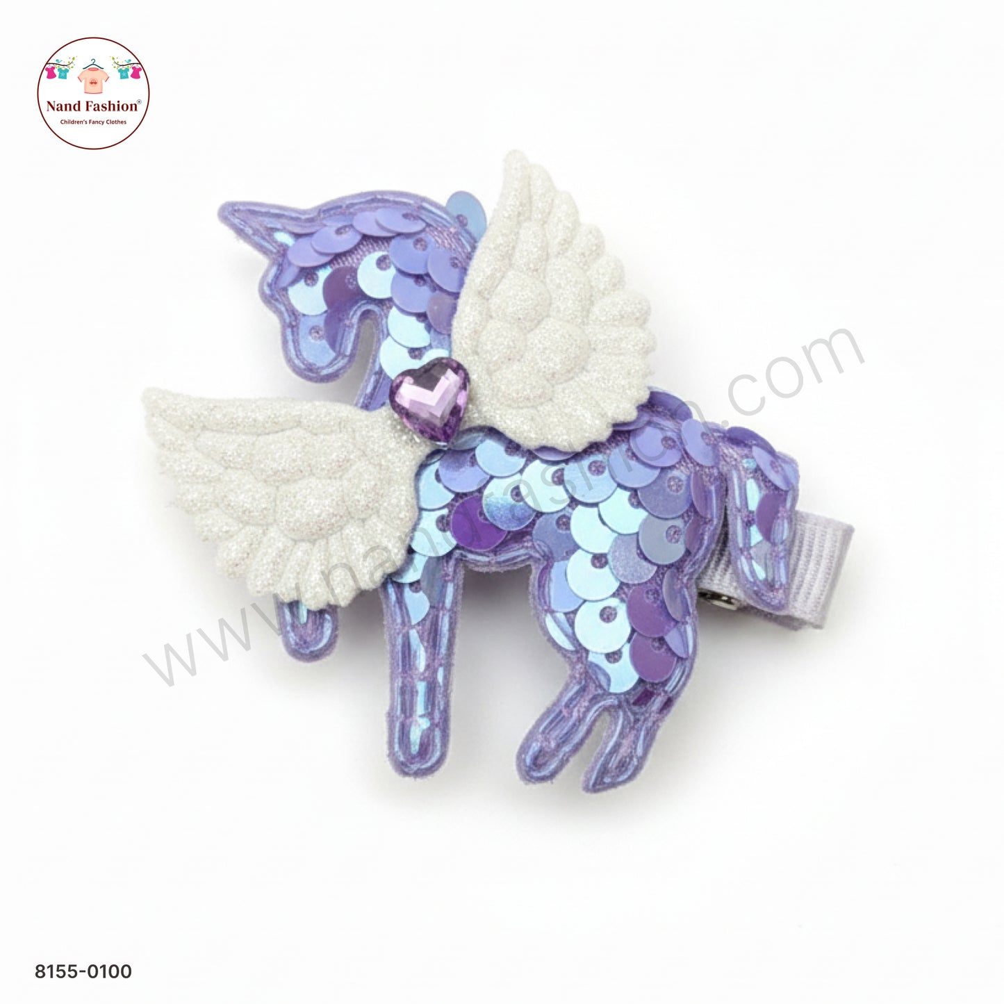 Baby Girl purple Unicorn Sequin Hair Pin with Wings – Premium Party Wear