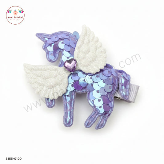 Baby Girl purple Unicorn Sequin Hair Pin with Wings – Premium Party Wear