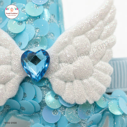 Baby Girl Sky blue Unicorn Sequin Hair Pin with Wings – Premium Party Wear