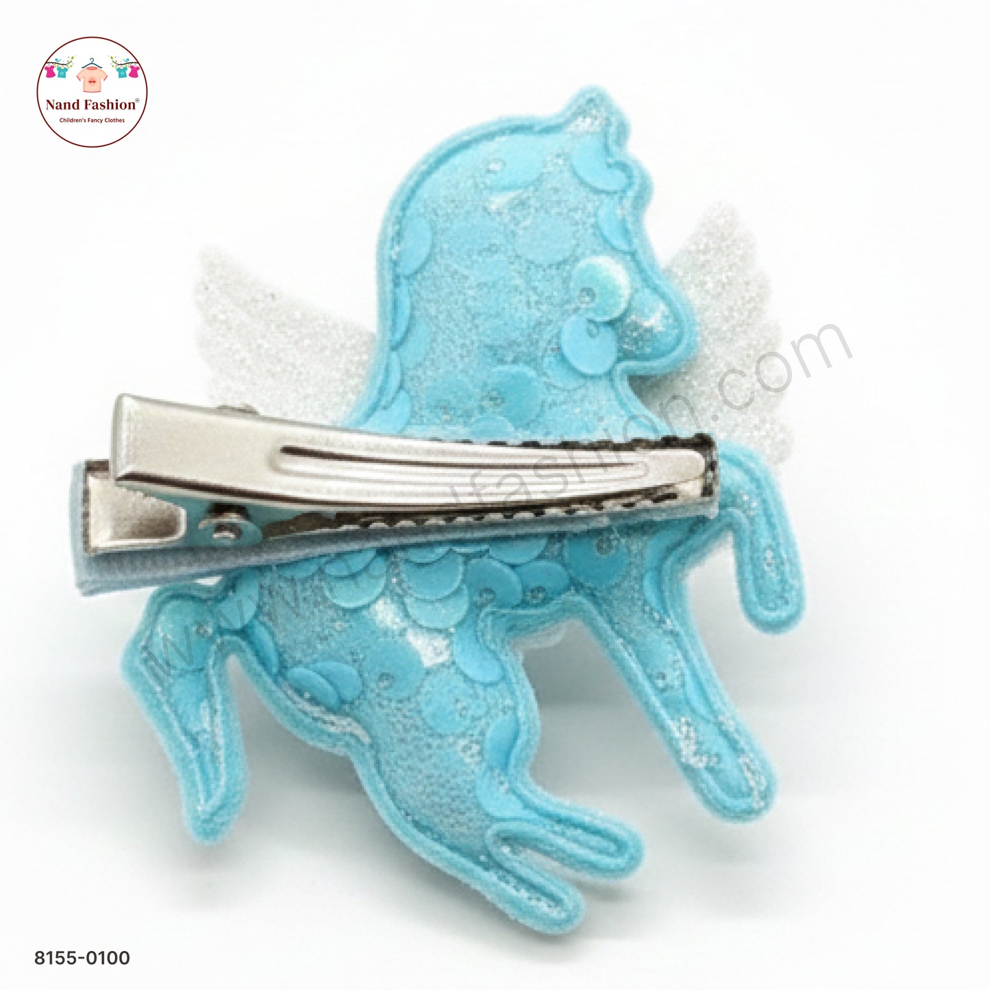 Baby Girl Sky blue Unicorn Sequin Hair Pin with Wings – Premium Party Wear