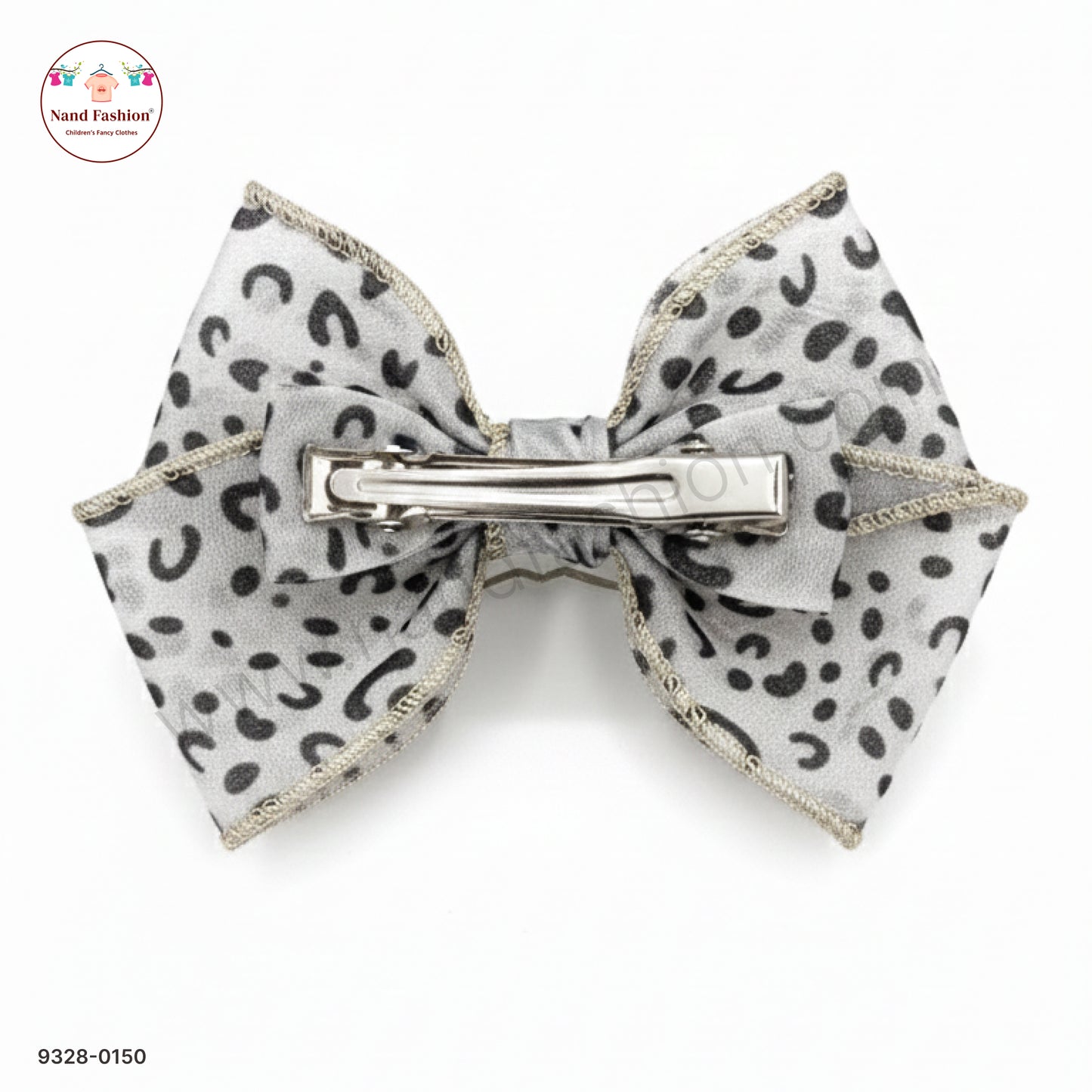 Grey Leopard Print Designer Bow Hair Pin for Baby Girls