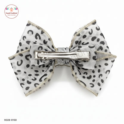 Grey Leopard Print Designer Bow Hair Pin for Baby Girls