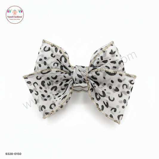 Grey Leopard Print Designer Bow Hair Pin for Baby Girls