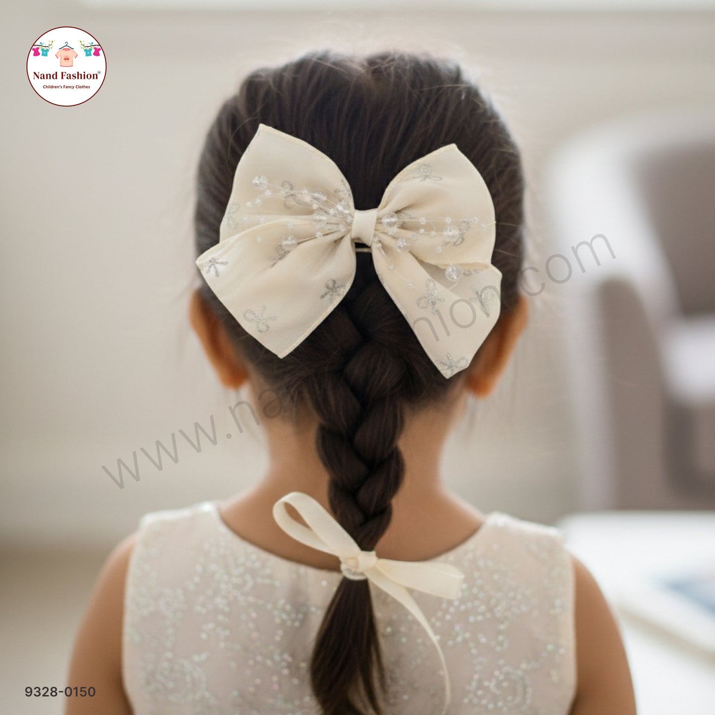 Cream Pearl Bow Hair Pin for Baby Girls