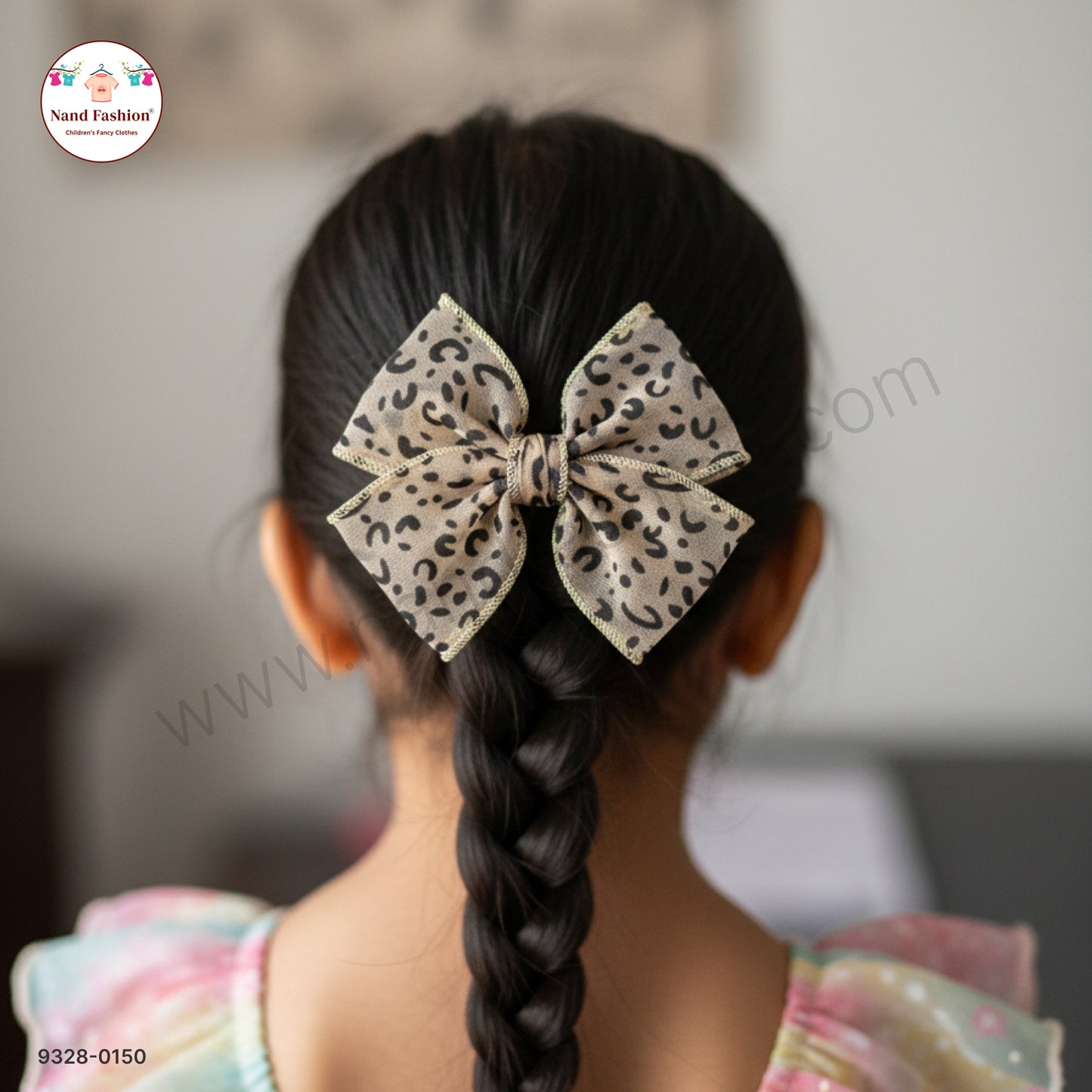 Brown Leopard Print Designer Bow Hair Pin for Baby Girls
