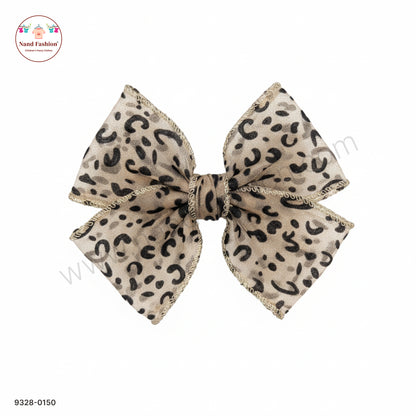 Brown Leopard Print Designer Bow Hair Pin for Baby Girls