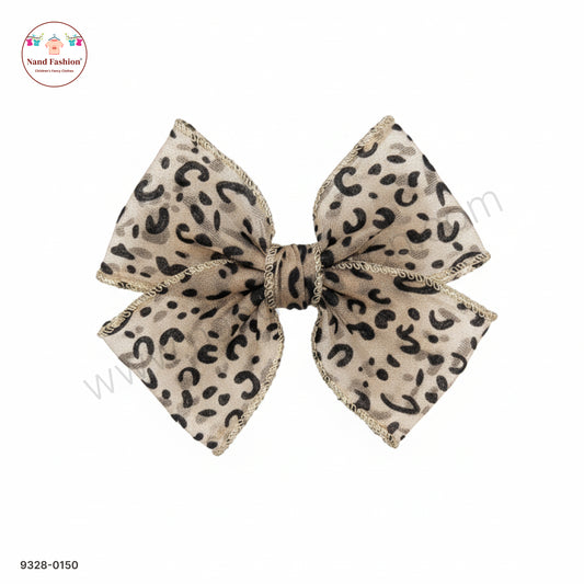 Brown Leopard Print Designer Bow Hair Pin for Baby Girls